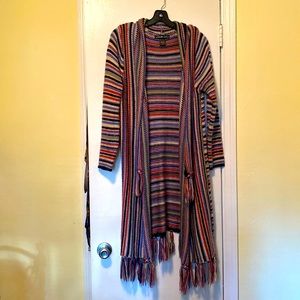 Long Multicolored Cardigan with Fringe